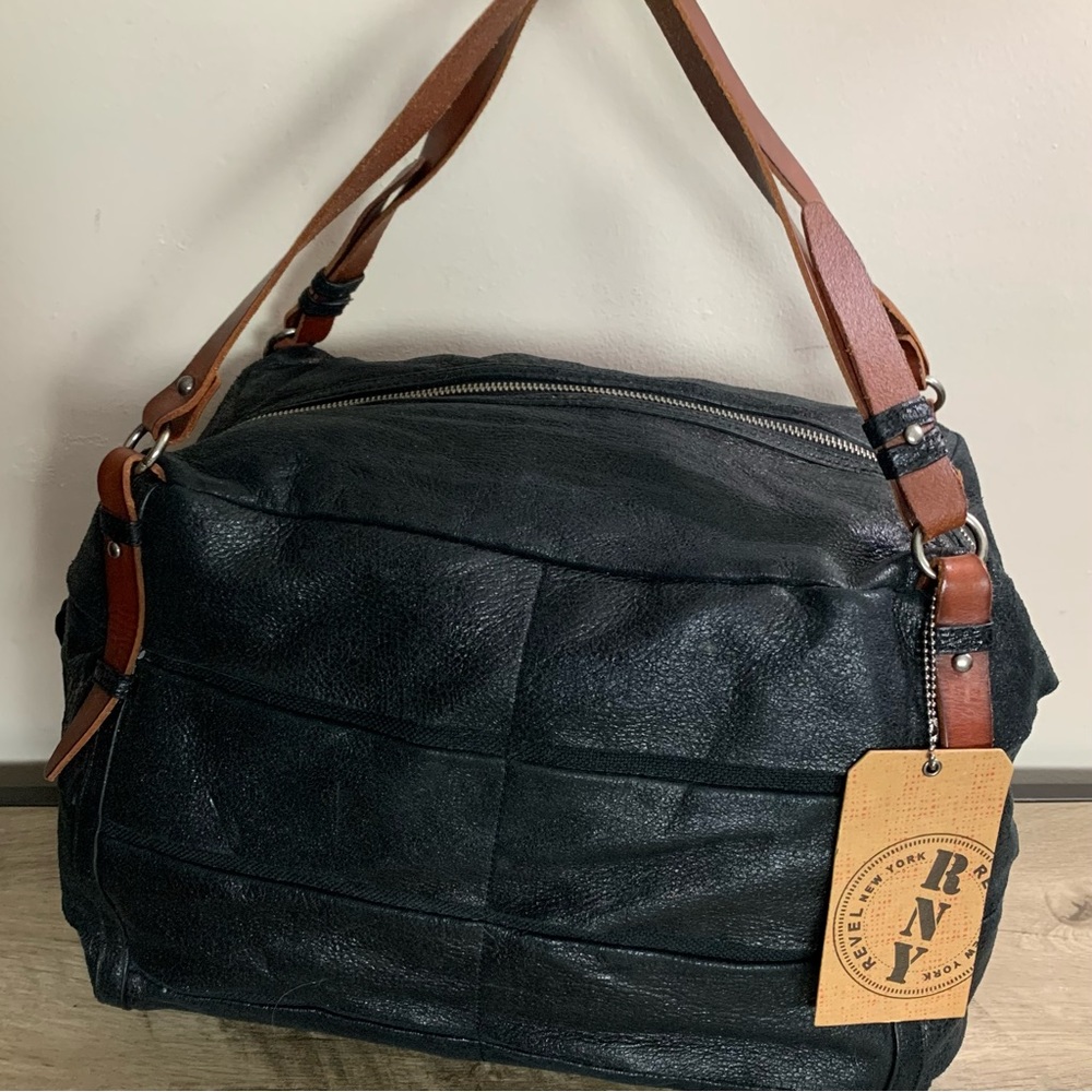 NWT! Women's REVEL NEW YORK RNY Black Leather RIVINGTON Tote DUFFLE Bag PURSE